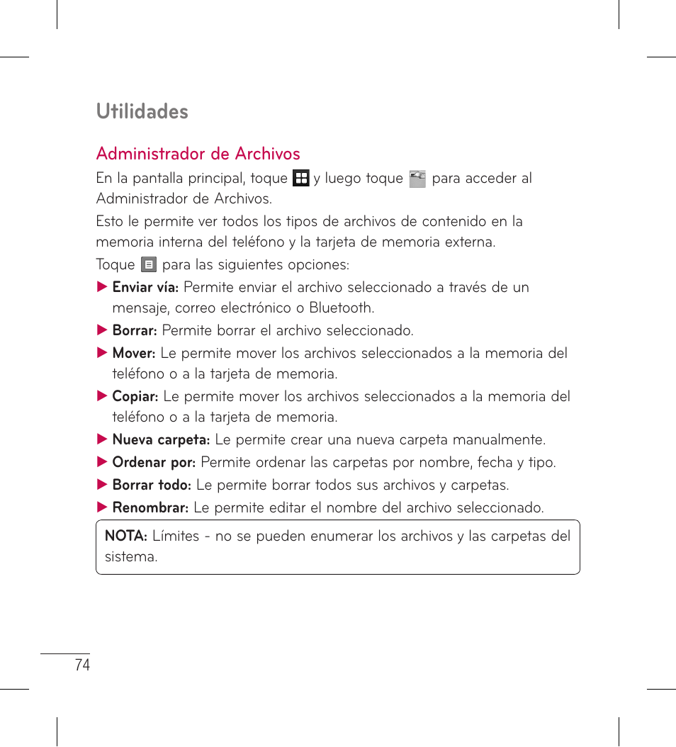 Administrador de archivos, Utilidades | LG LG306G User Manual | Page 162 / 186