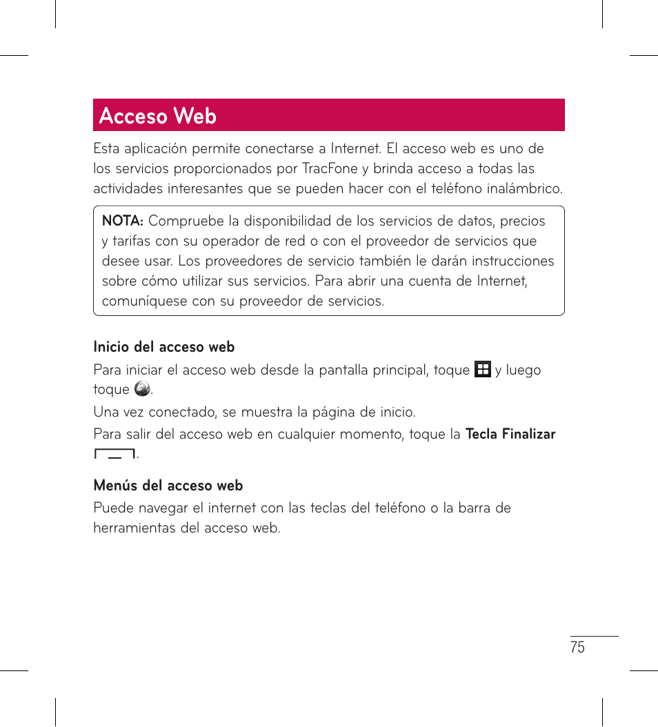 Navegador, Acceso web | LG LG306G User Manual | Page 163 / 186