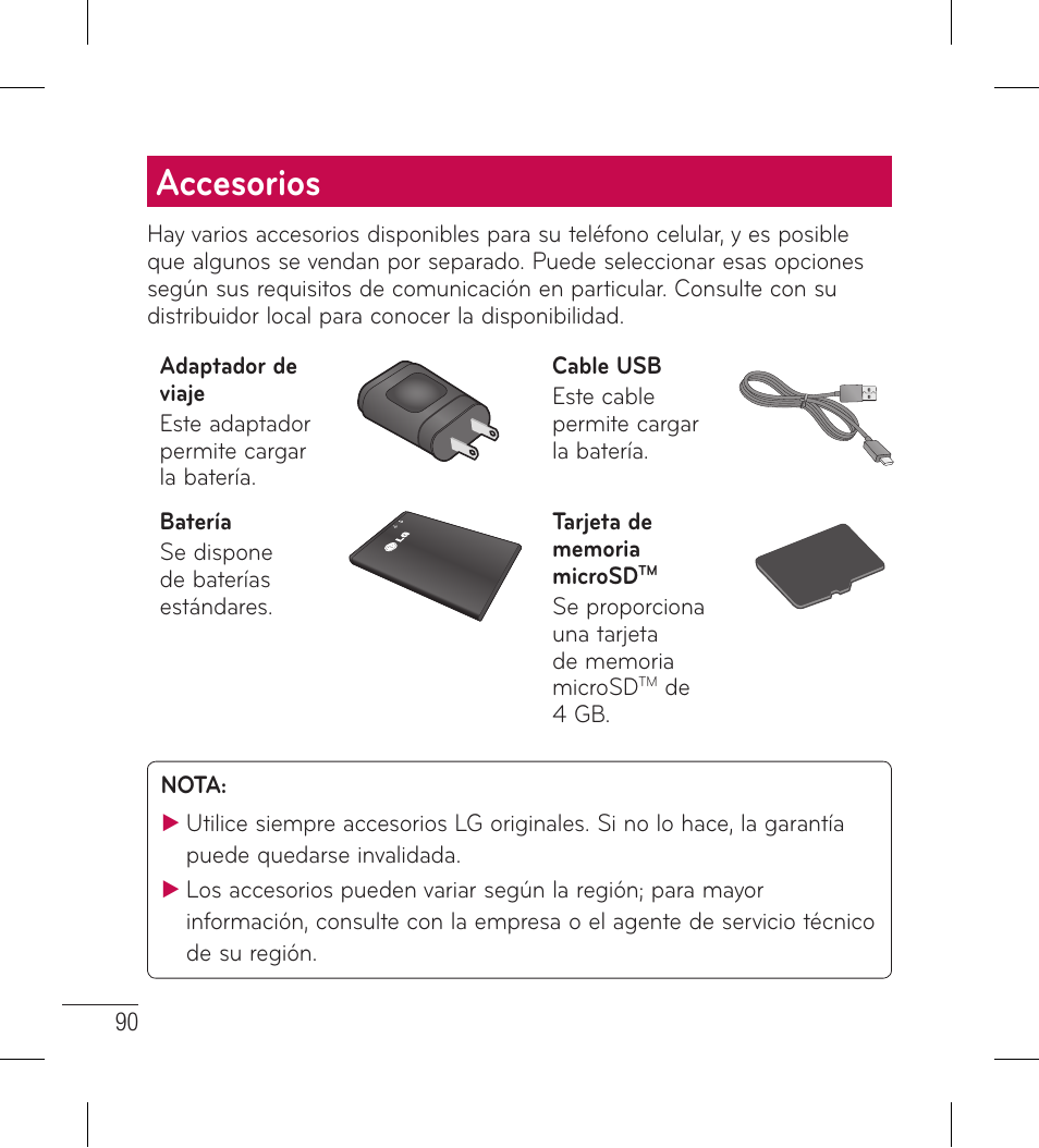Accesorios | LG LG306G User Manual | Page 178 / 186