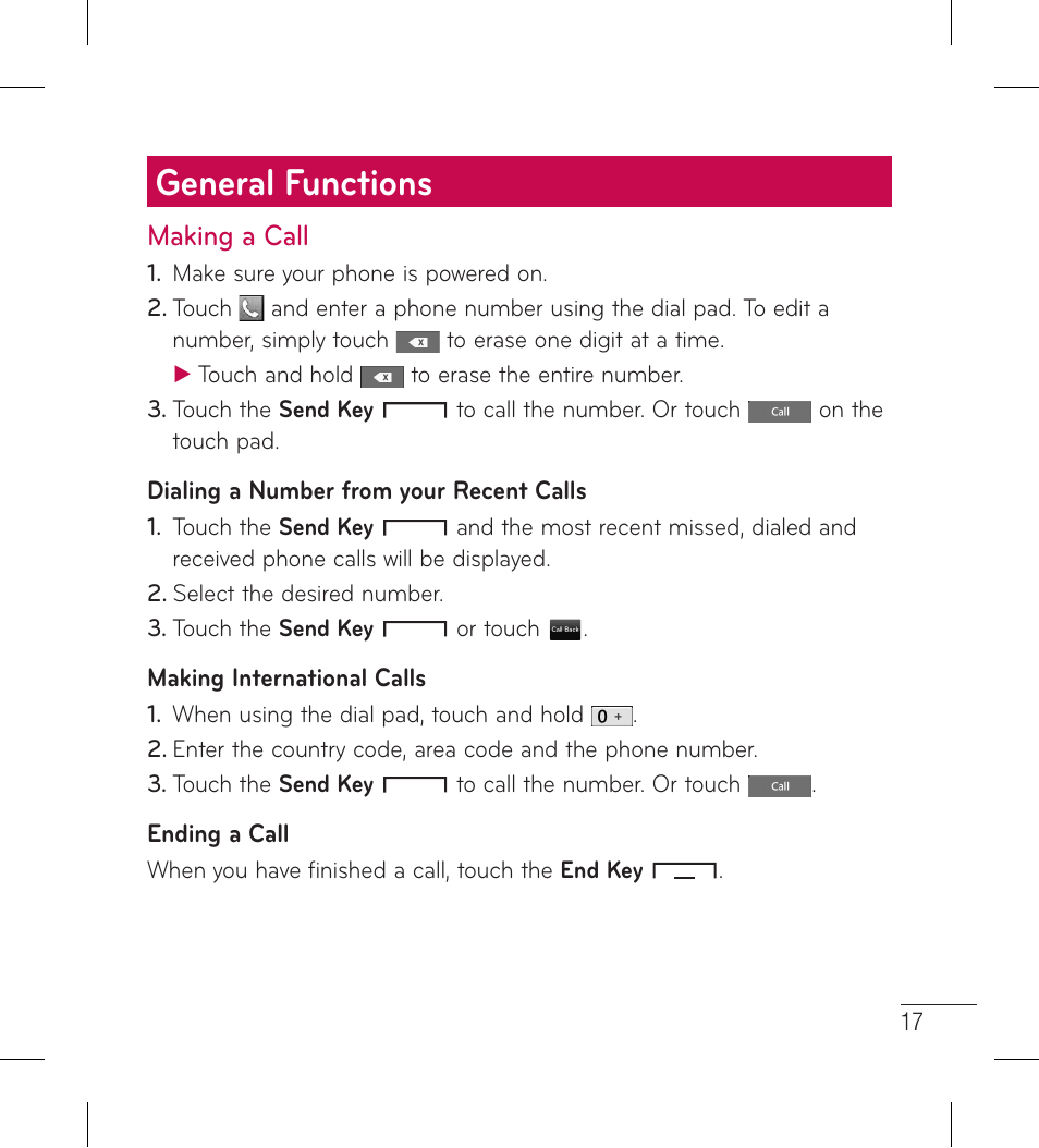 General functions, Making a call | LG LG306G User Manual | Page 19 / 186