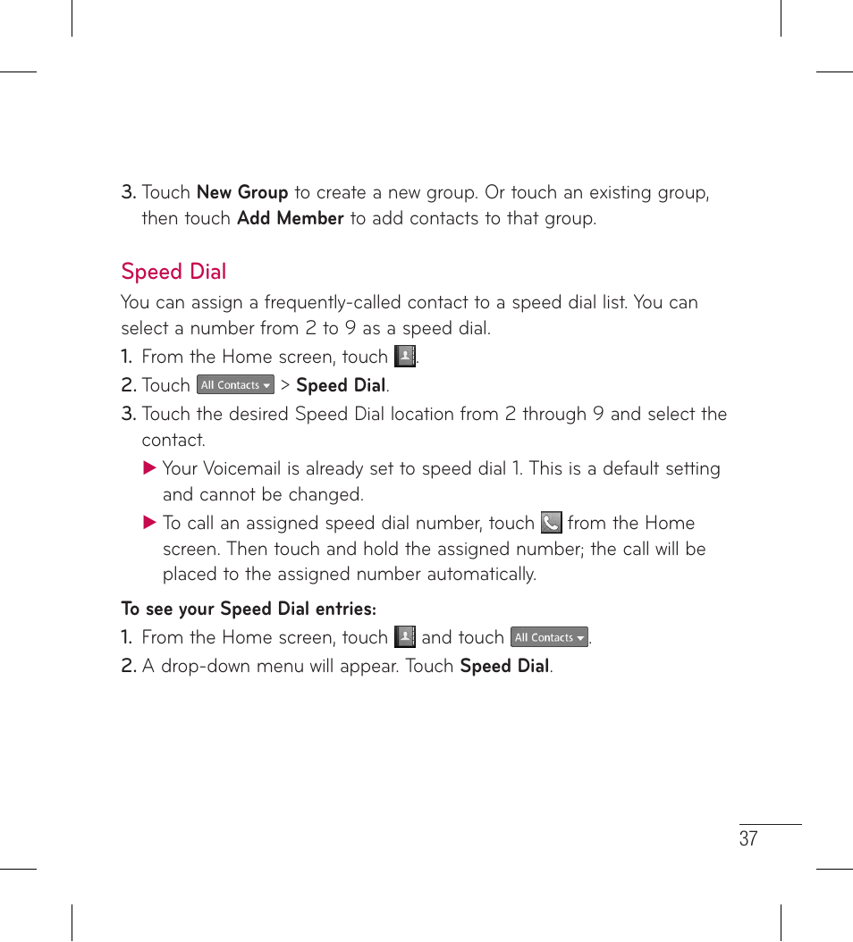 Speed dial | LG LG306G User Manual | Page 39 / 186