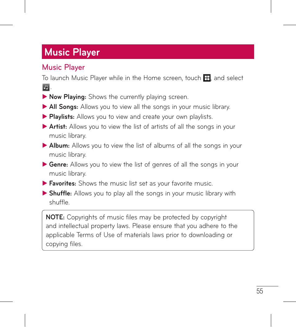 Music player | LG LG306G User Manual | Page 57 / 186