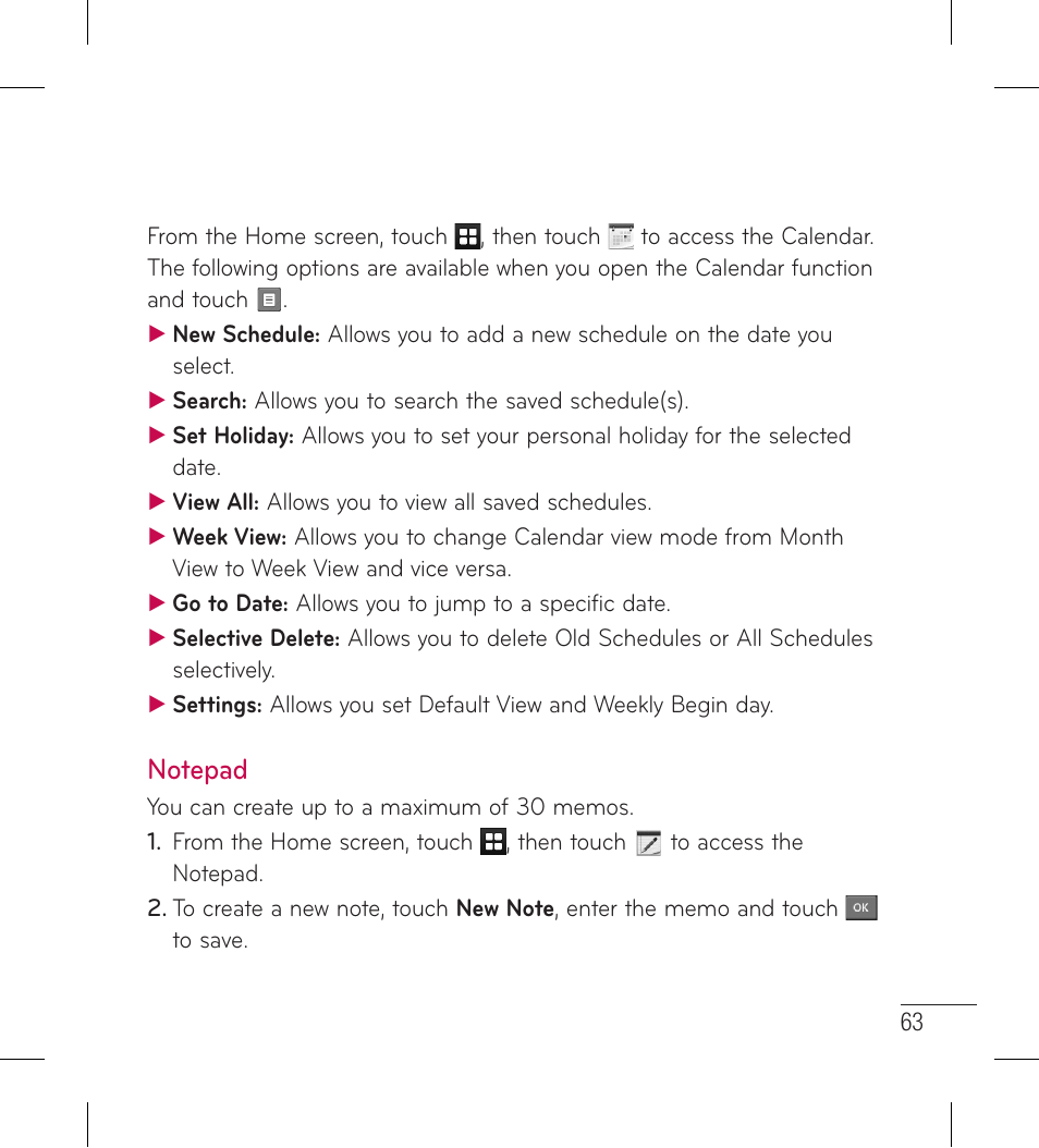 Notepad | LG LG306G User Manual | Page 65 / 186