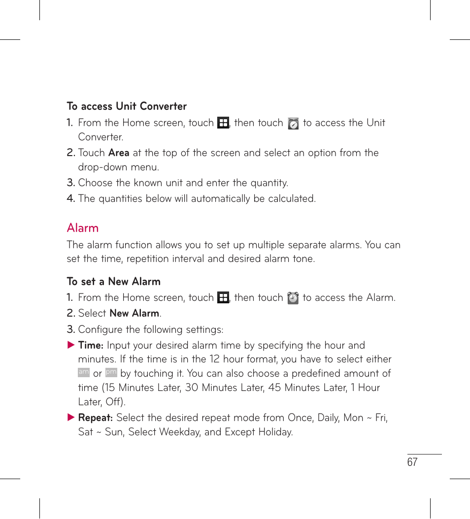 Alarm | LG LG306G User Manual | Page 69 / 186
