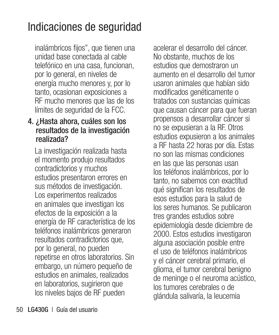 Indicaciones de seguridad | LG LG430G User Manual | Page 109 / 121