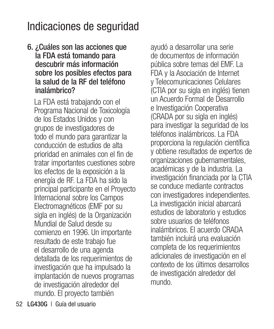 Indicaciones de seguridad | LG LG430G User Manual | Page 111 / 121