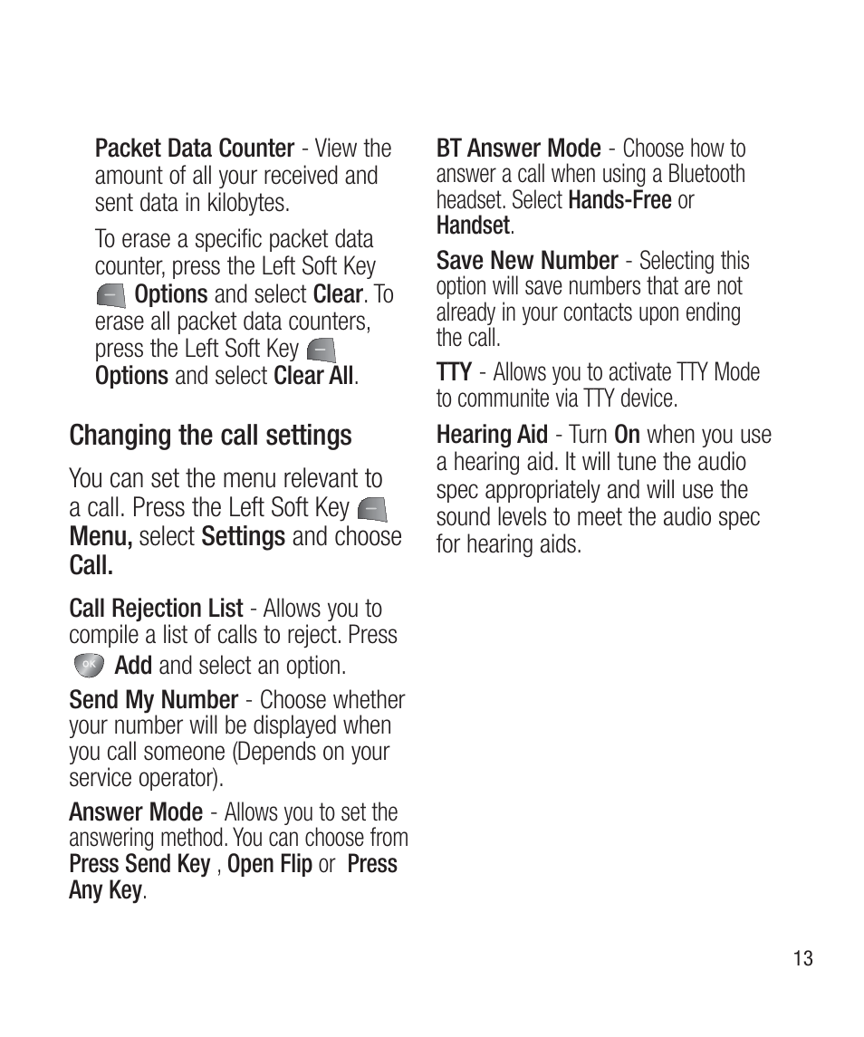 Changing the call settings | LG LG430G User Manual | Page 15 / 121