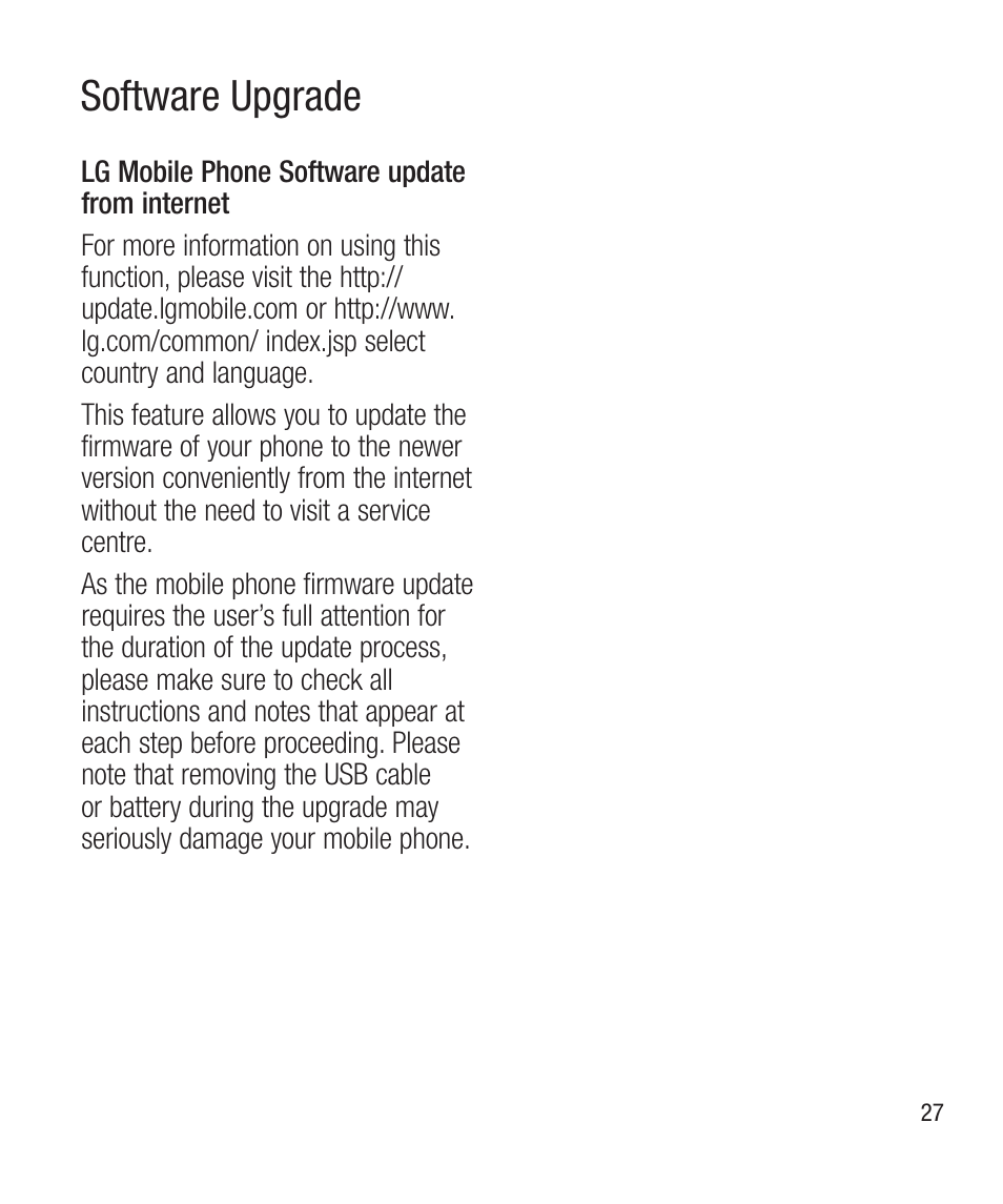 Software upgrade | LG LG430G User Manual | Page 29 / 121