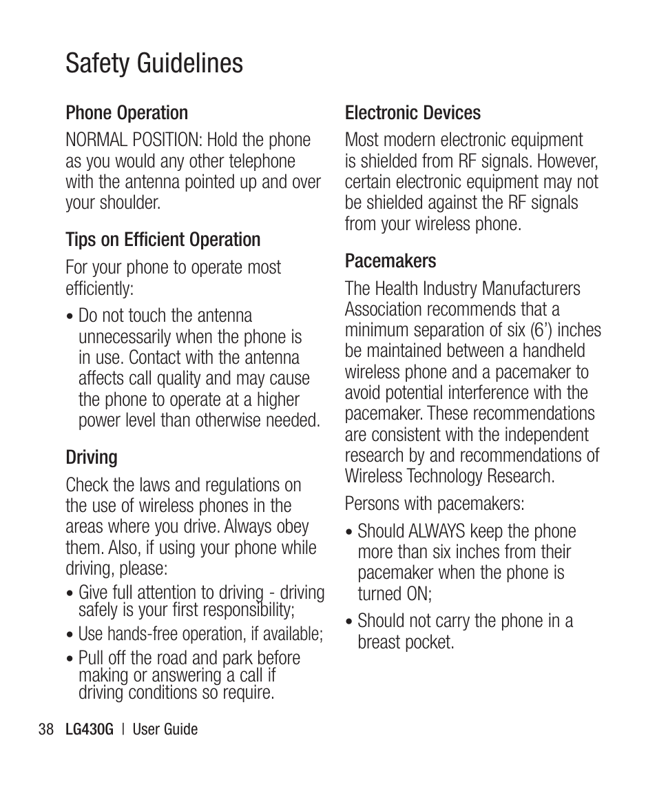 Safety guidelines | LG LG430G User Manual | Page 40 / 121