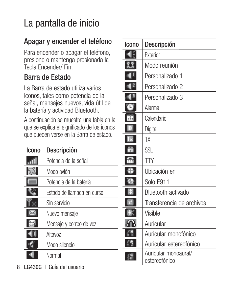 La pantalla de inicio | LG LG430G User Manual | Page 67 / 121