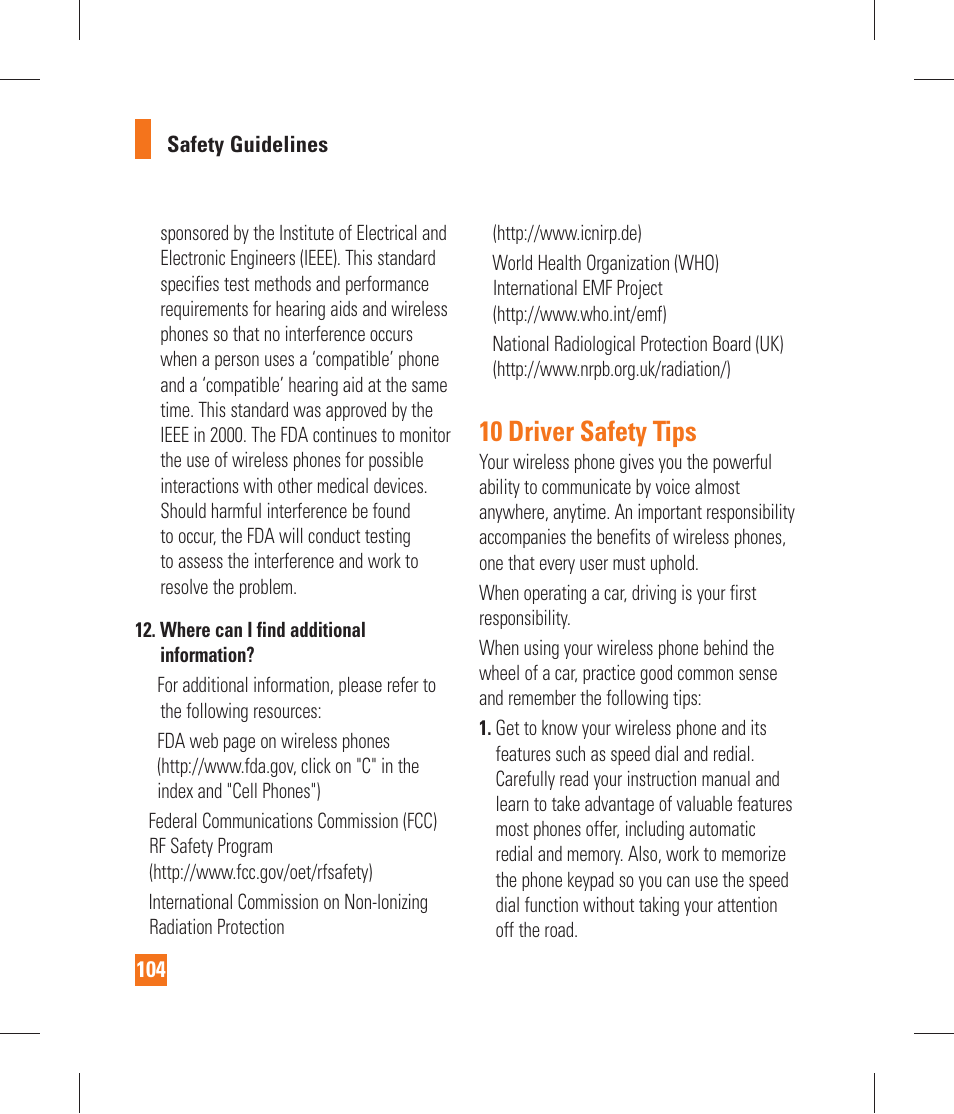 10 driver safety tips | LG P870 User Manual | Page 104 / 110