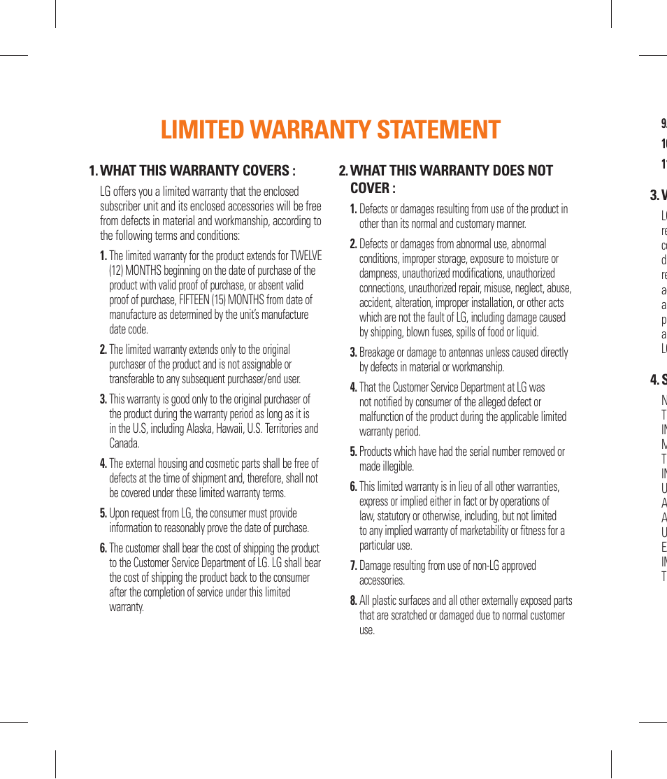 Limited warranty statement | LG P870 User Manual | Page 2 / 110
