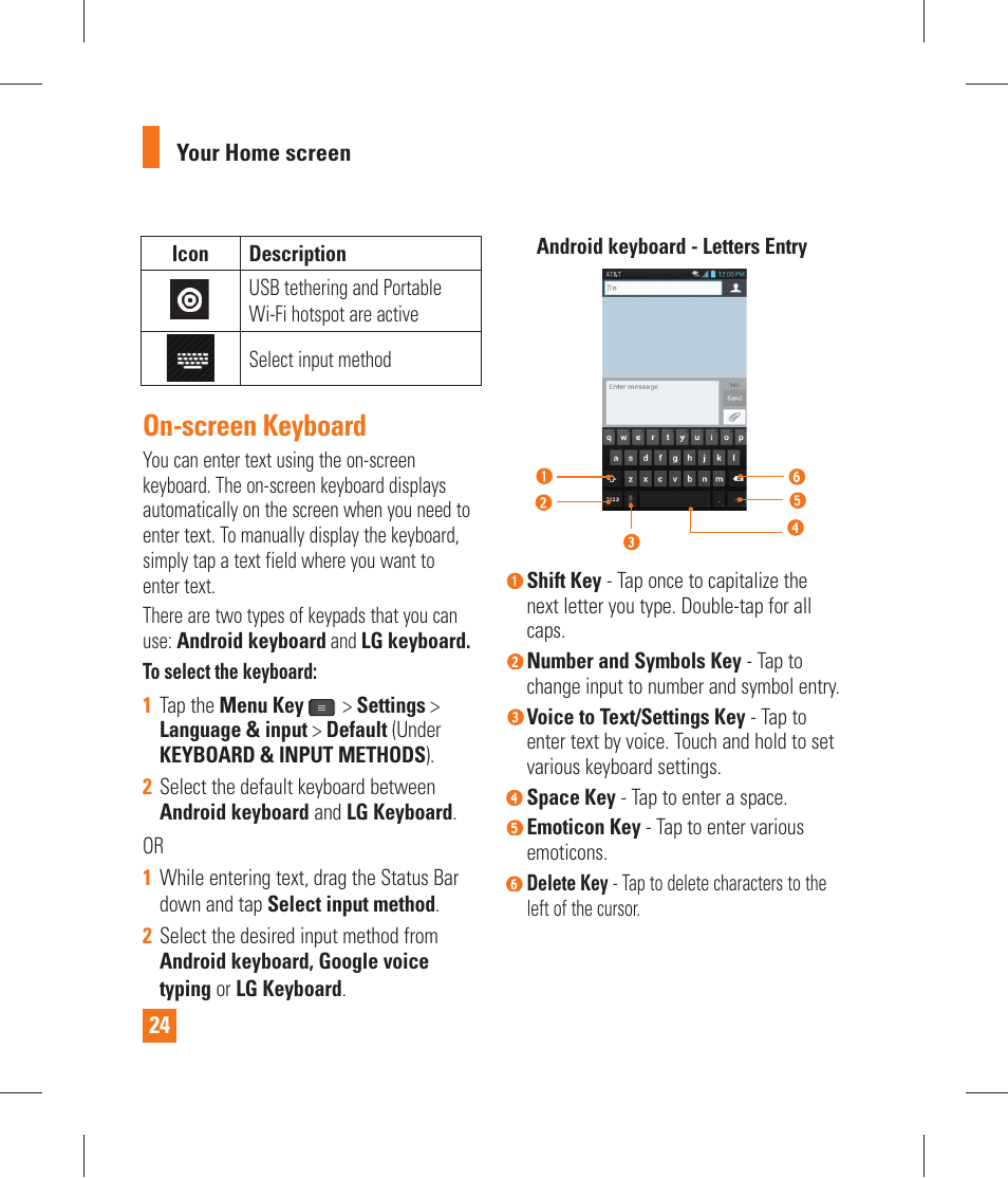 On-screen keyboard, Google account setup | LG P870 User Manual | Page 24 / 110