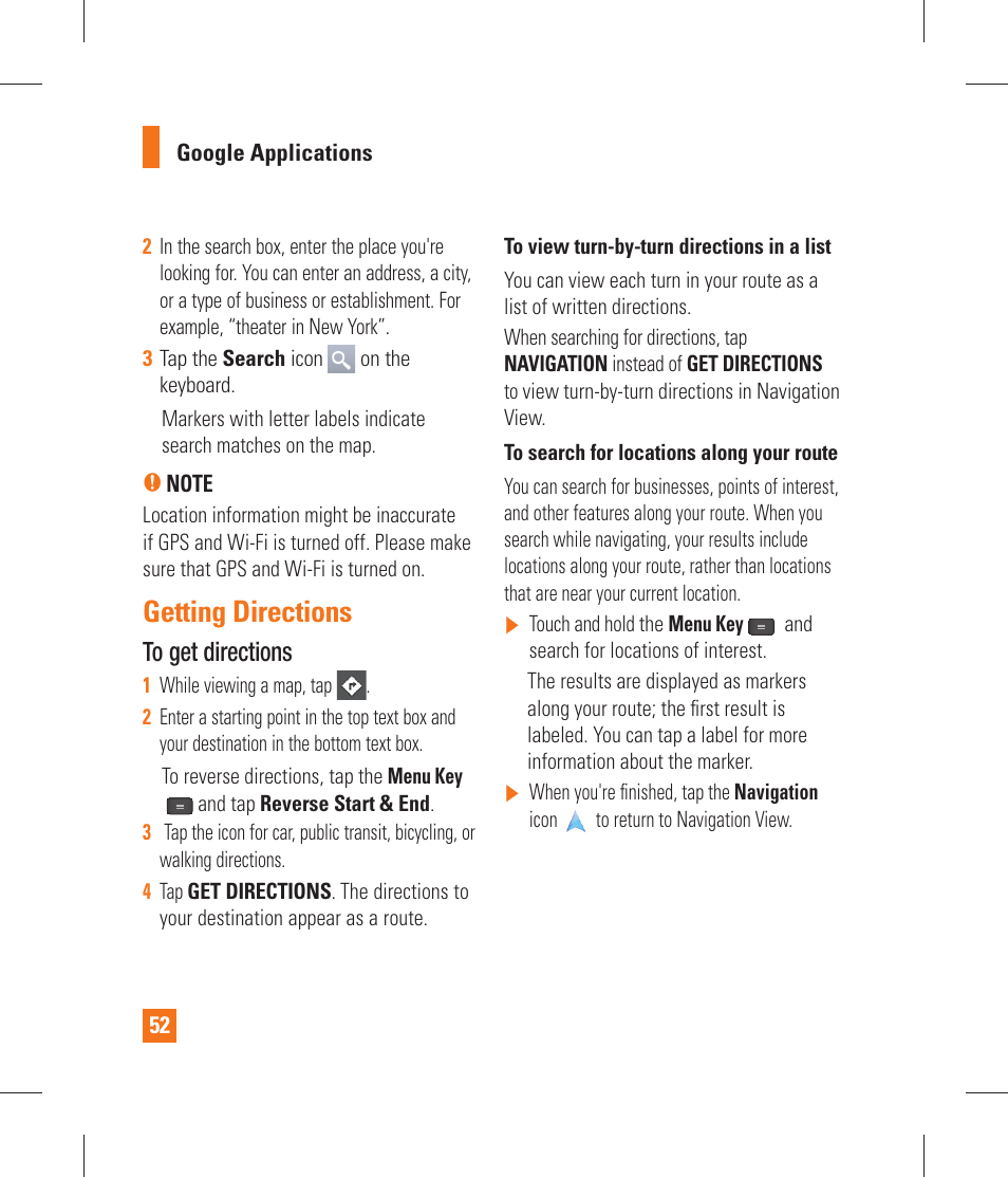 Getting directions, Recording a video, Places | LG P870 User Manual | Page 52 / 110