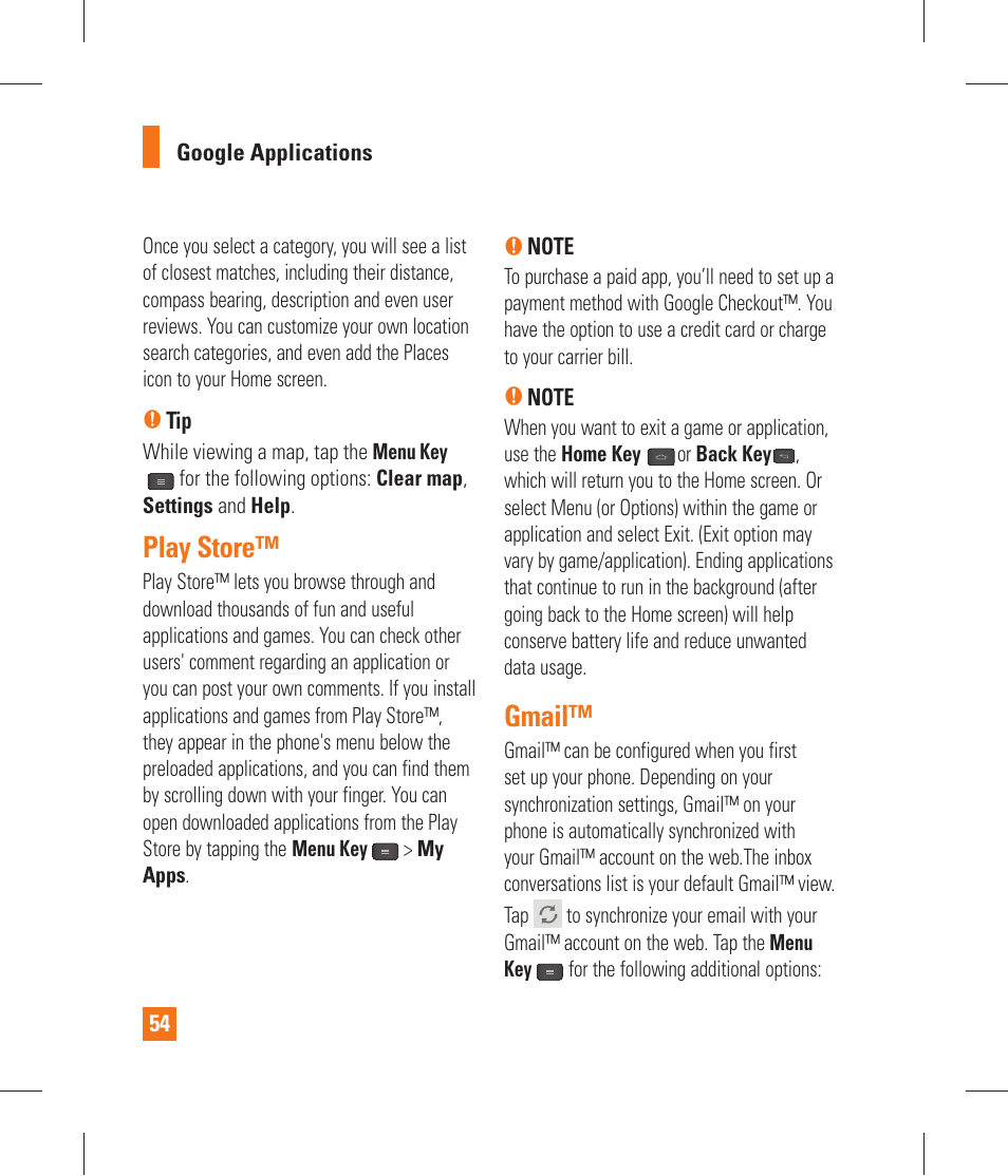Play store, Gmail, Utilities | Quickmemo | LG P870 User Manual | Page 54 / 110