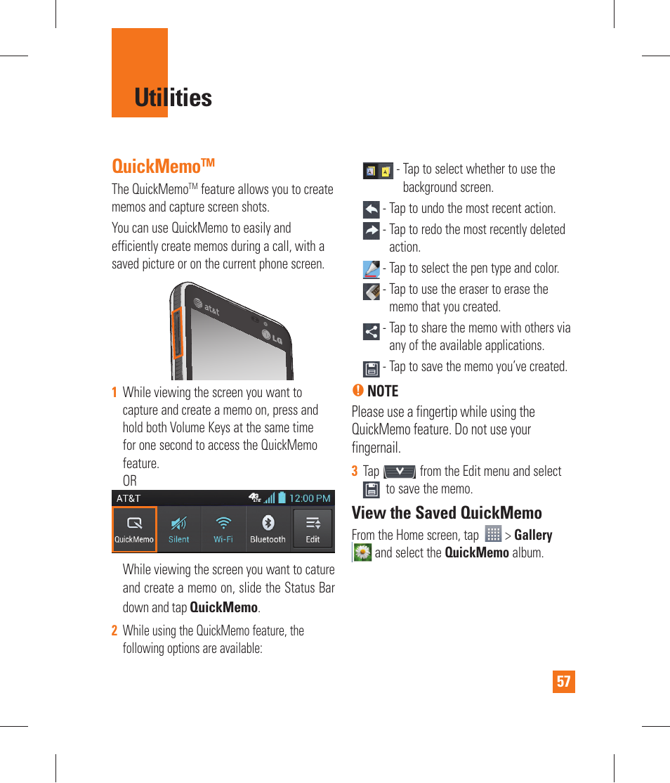 Utilities, Quickmemo, Using the calculator | Adding an event to your calendar | LG P870 User Manual | Page 57 / 110
