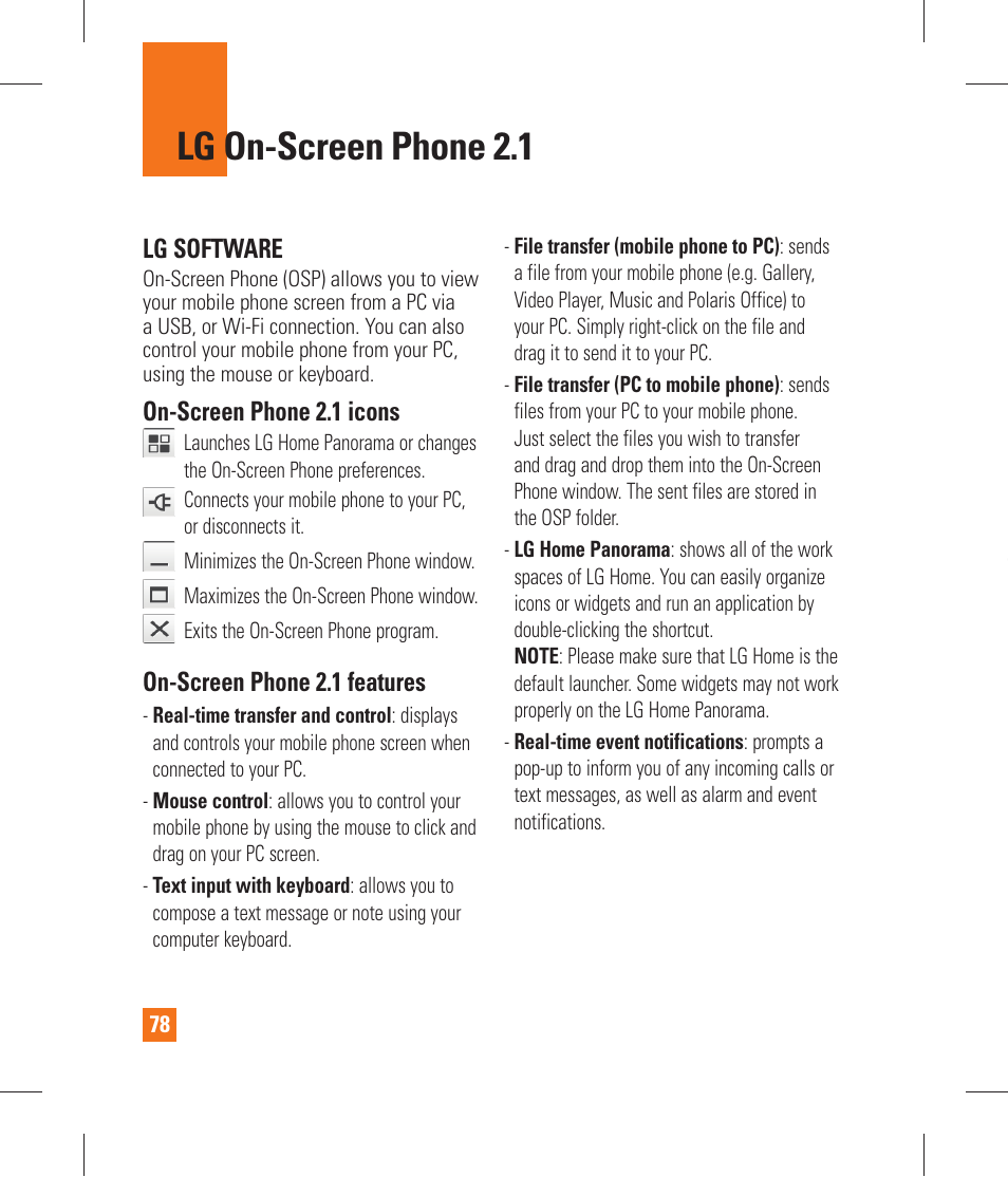 Lg on-screen phone 2.1 | LG P870 User Manual | Page 78 / 110