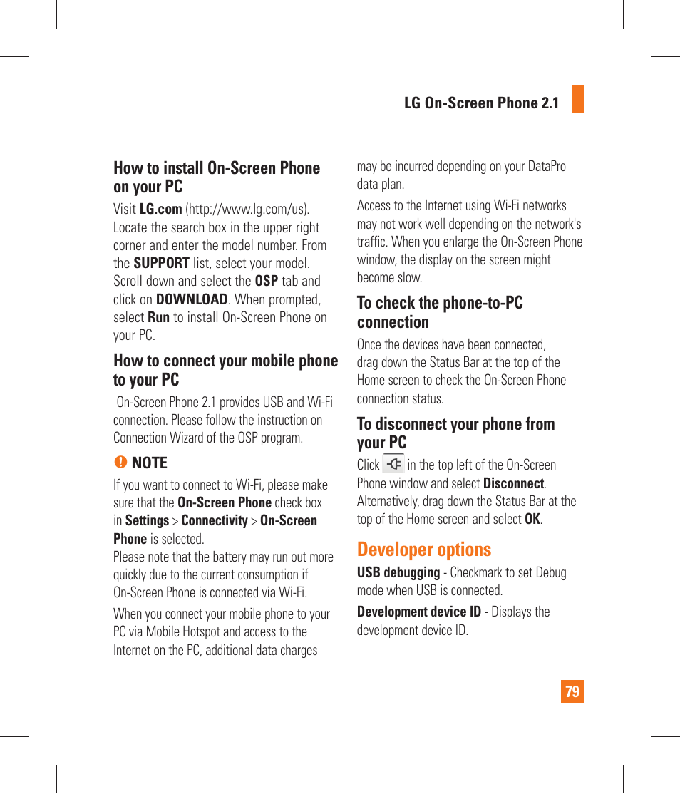 Developer options | LG P870 User Manual | Page 79 / 110