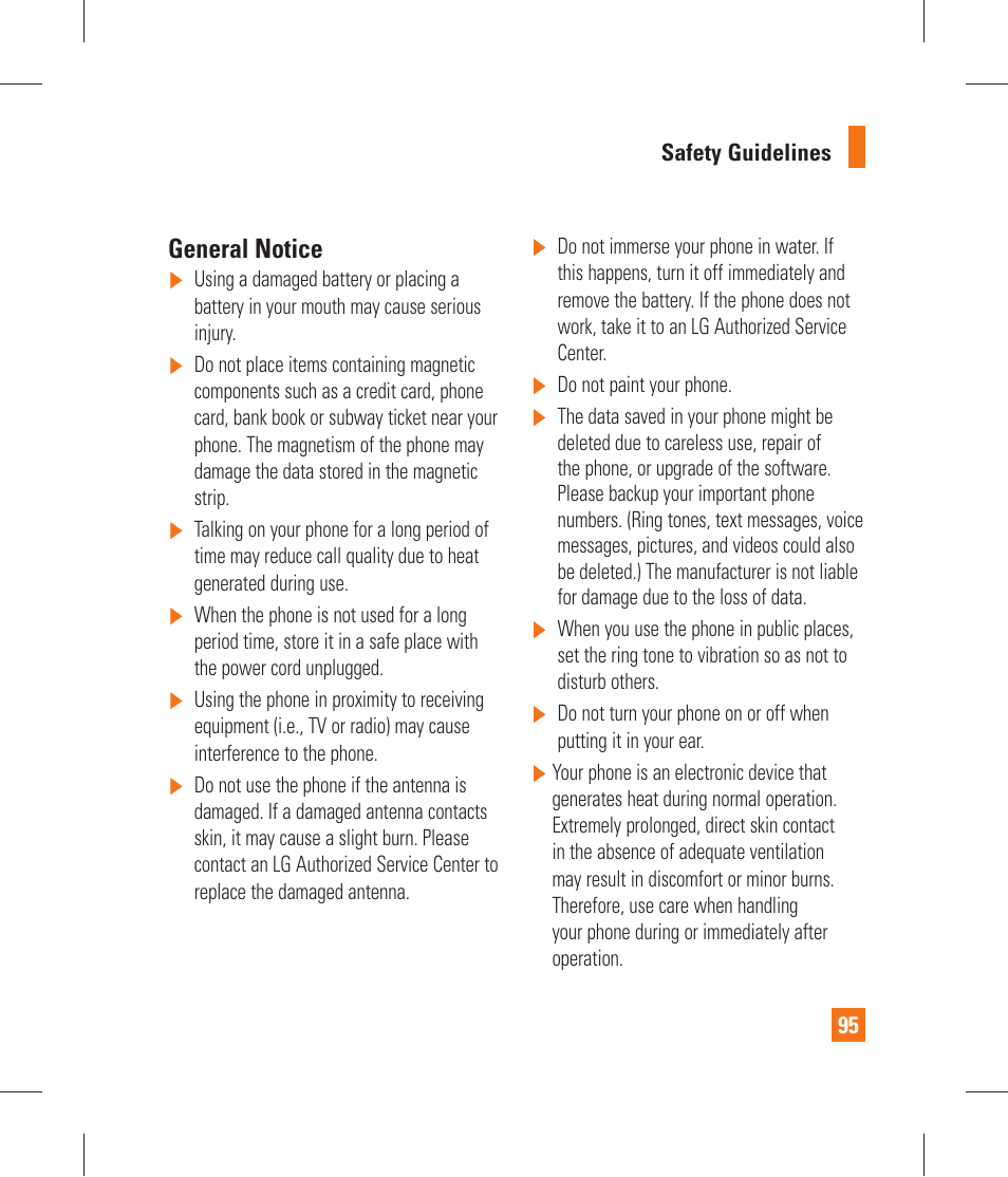 General notice | LG P870 User Manual | Page 95 / 110