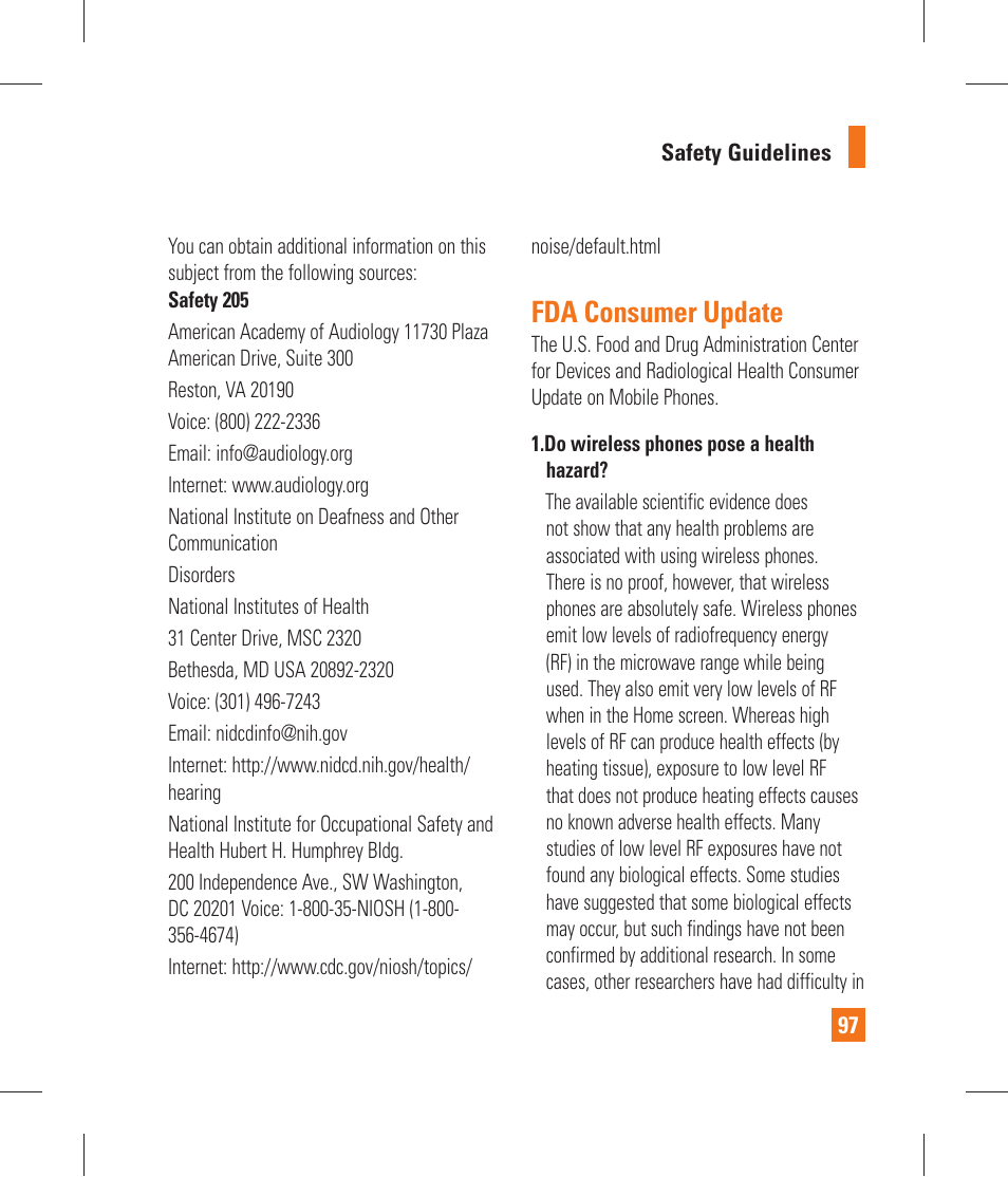 Fda consumer update | LG P870 User Manual | Page 97 / 110