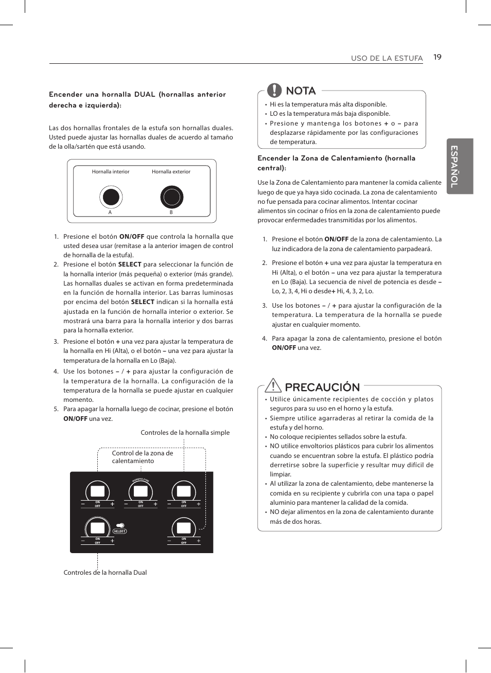Precaución, Nota, Esp añol | LG LRE3023SW User Manual | Page 59 / 84