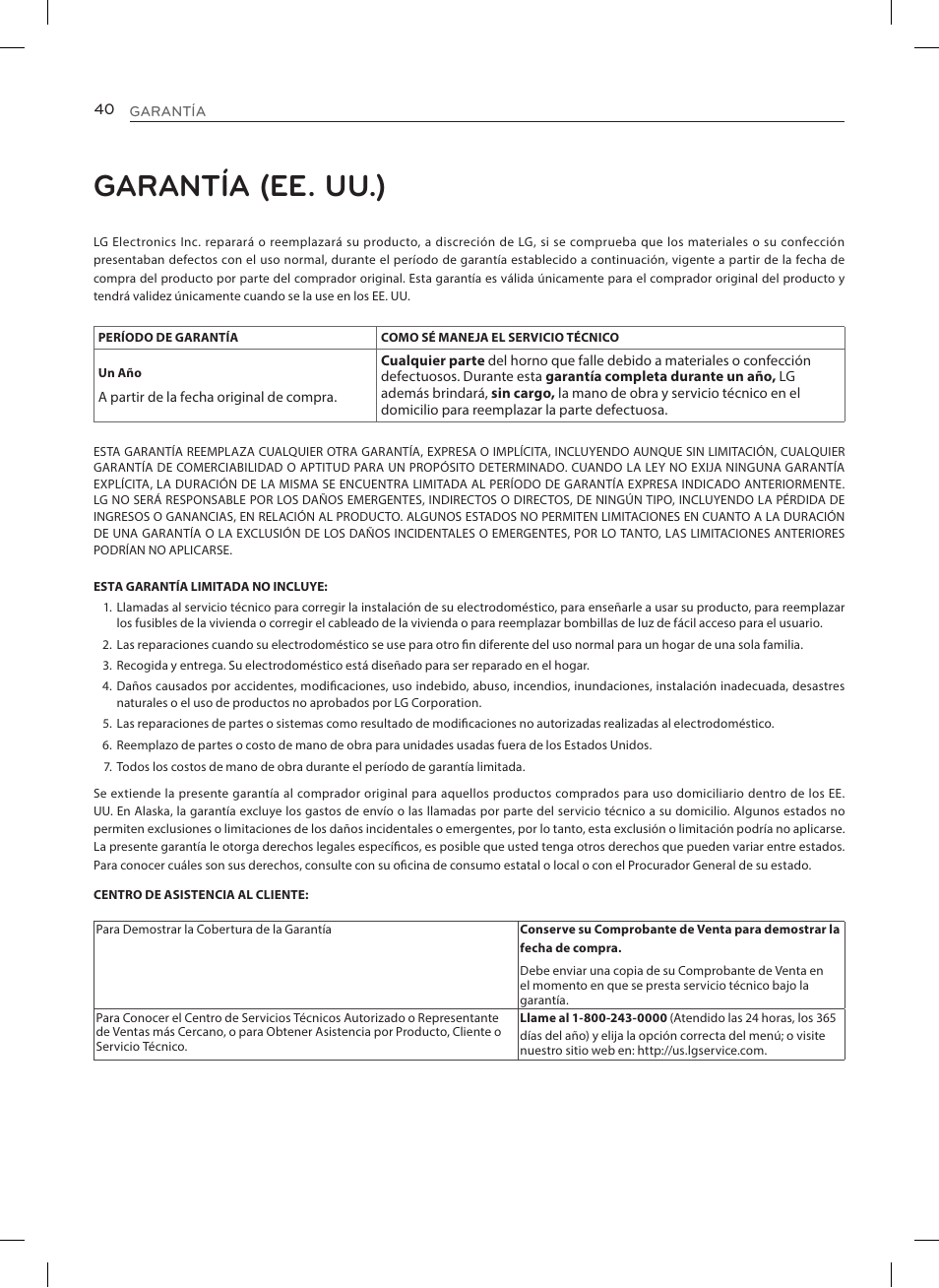 Garantía (ee. uu.) | LG LRE3023SW User Manual | Page 80 / 84