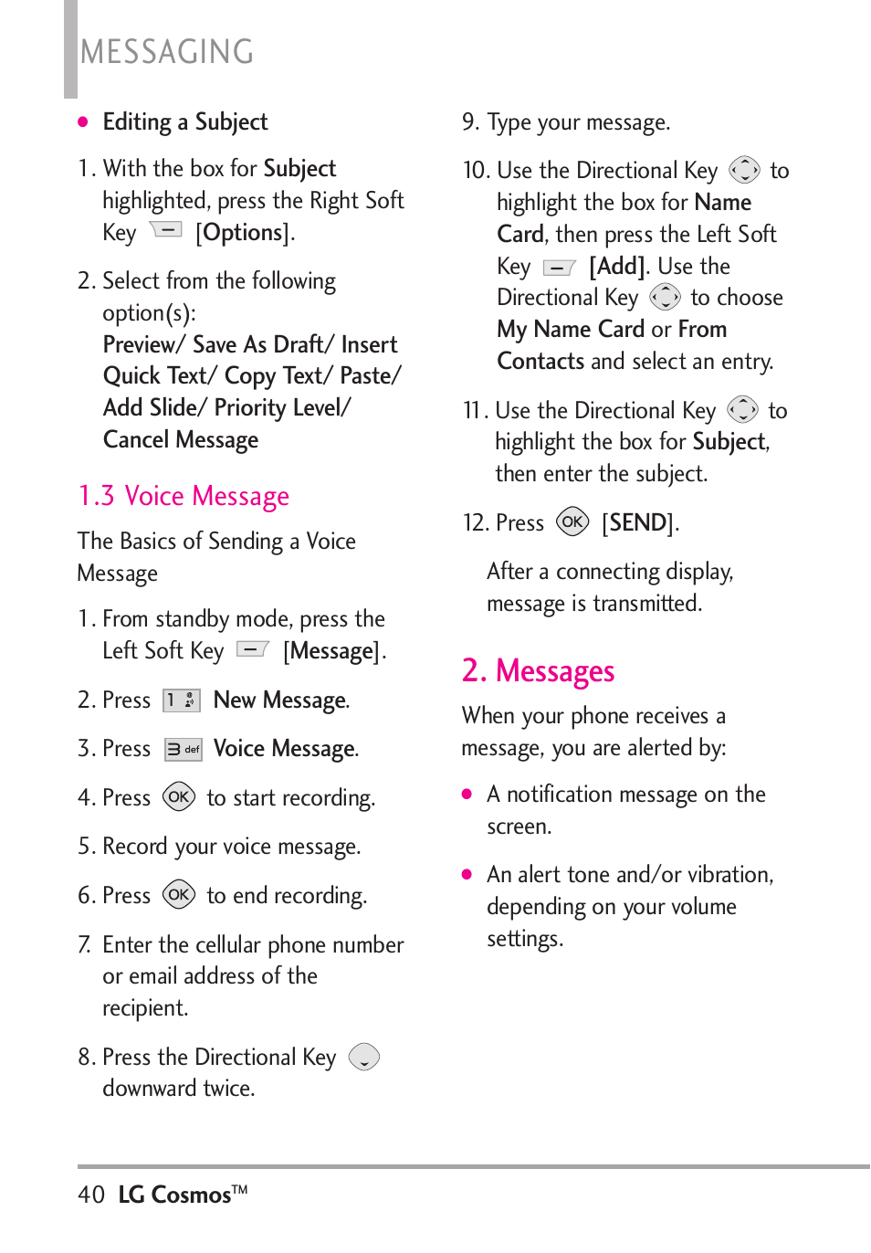 Messaging, Messages, 3 voice message | LG LGVN250PP User Manual | Page 42 / 141