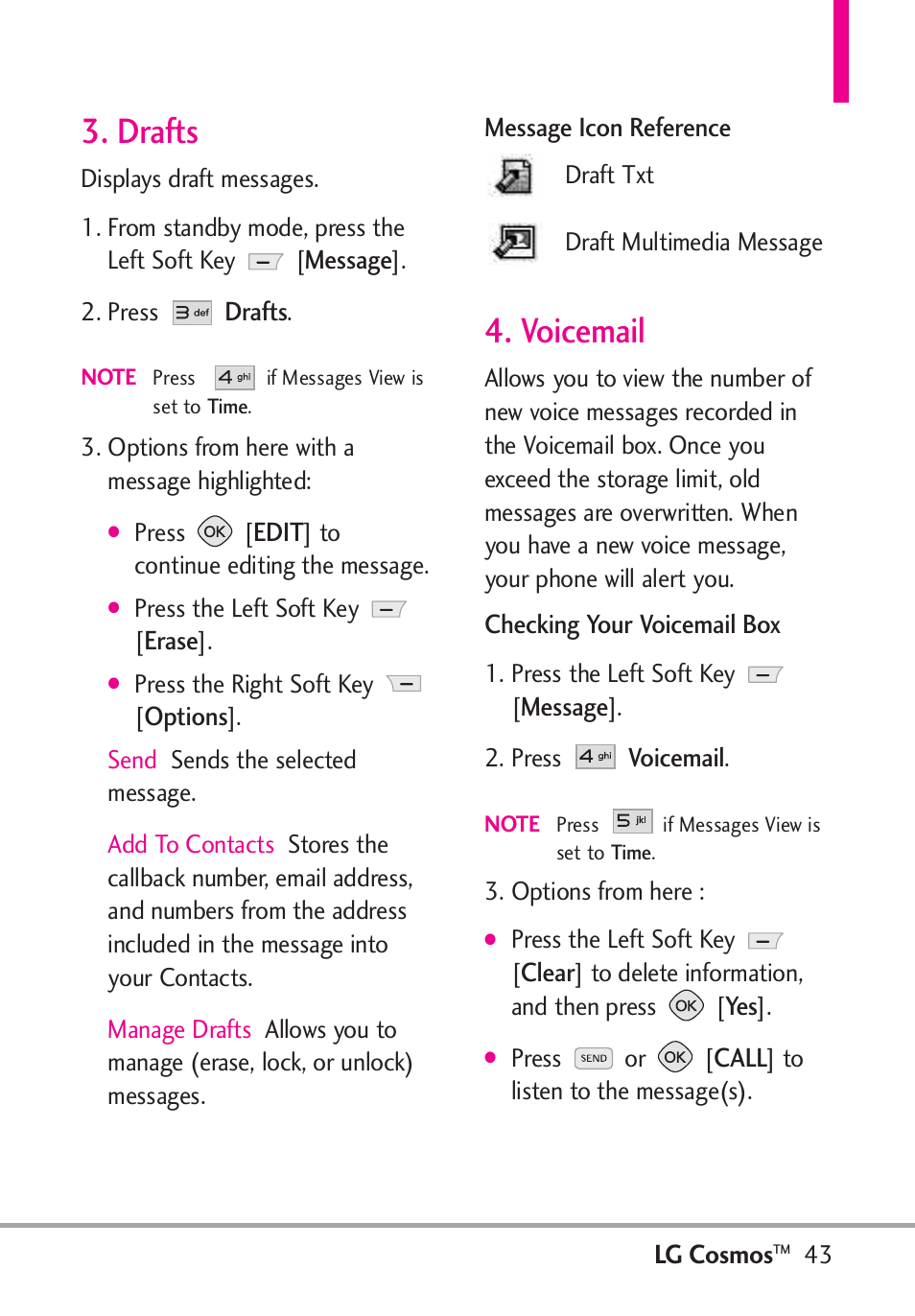 Drafts, Voicemail | LG LGVN250PP User Manual | Page 45 / 141