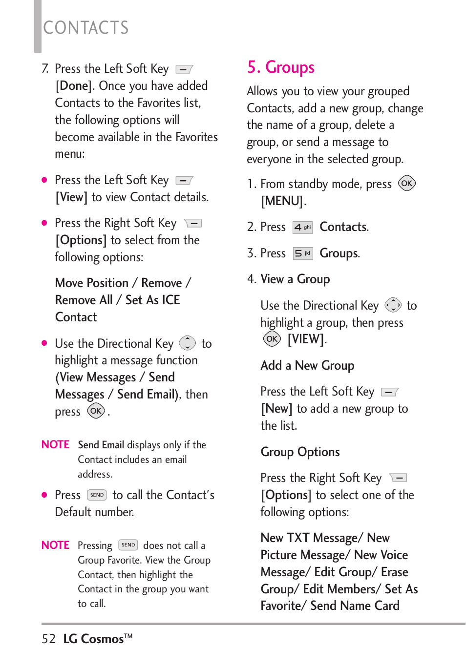 Contacts, Groups | LG LGVN250PP User Manual | Page 54 / 141
