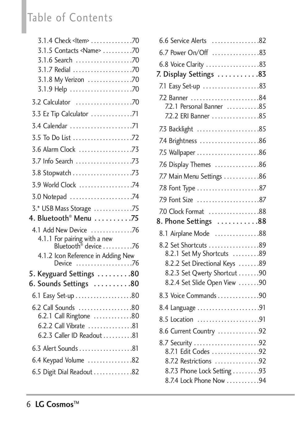 LG LGVN250PP User Manual | Page 8 / 141