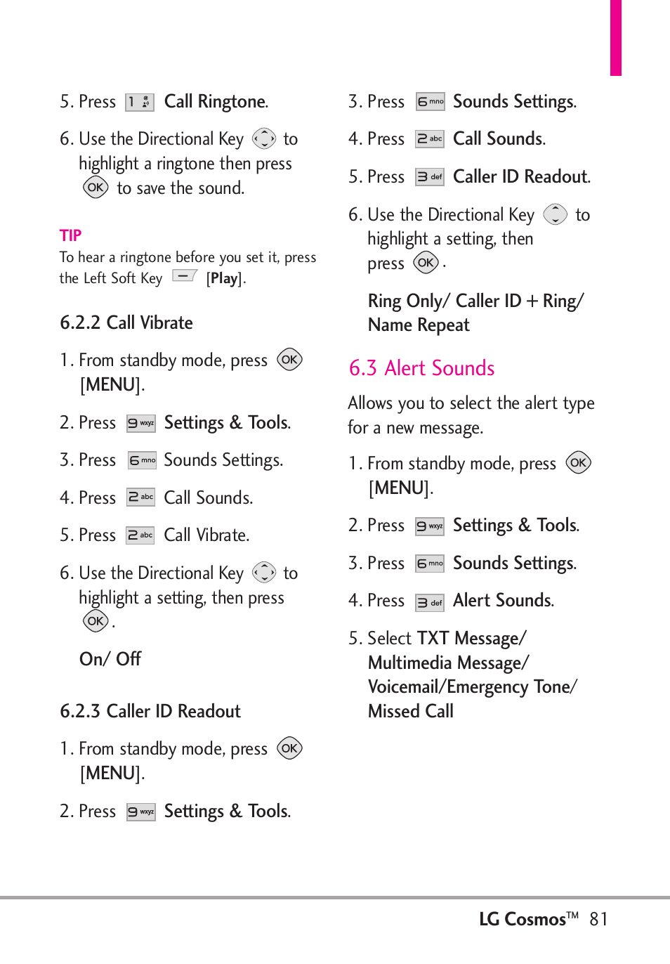 3 alert sounds | LG LGVN250PP User Manual | Page 83 / 141