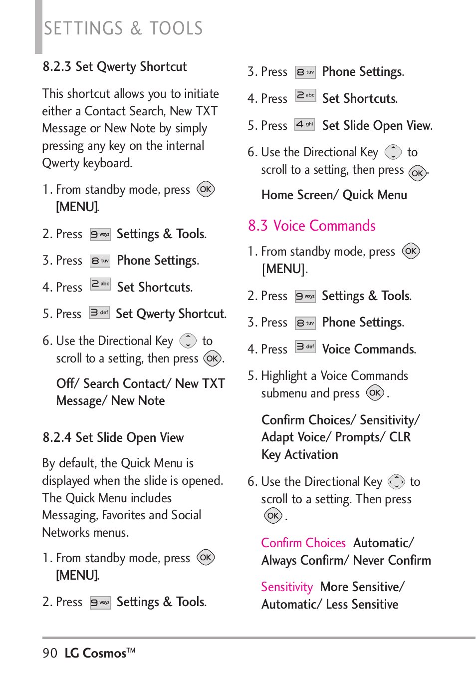 Settings & tools, 3 voice commands | LG LGVN250PP User Manual | Page 92 / 141