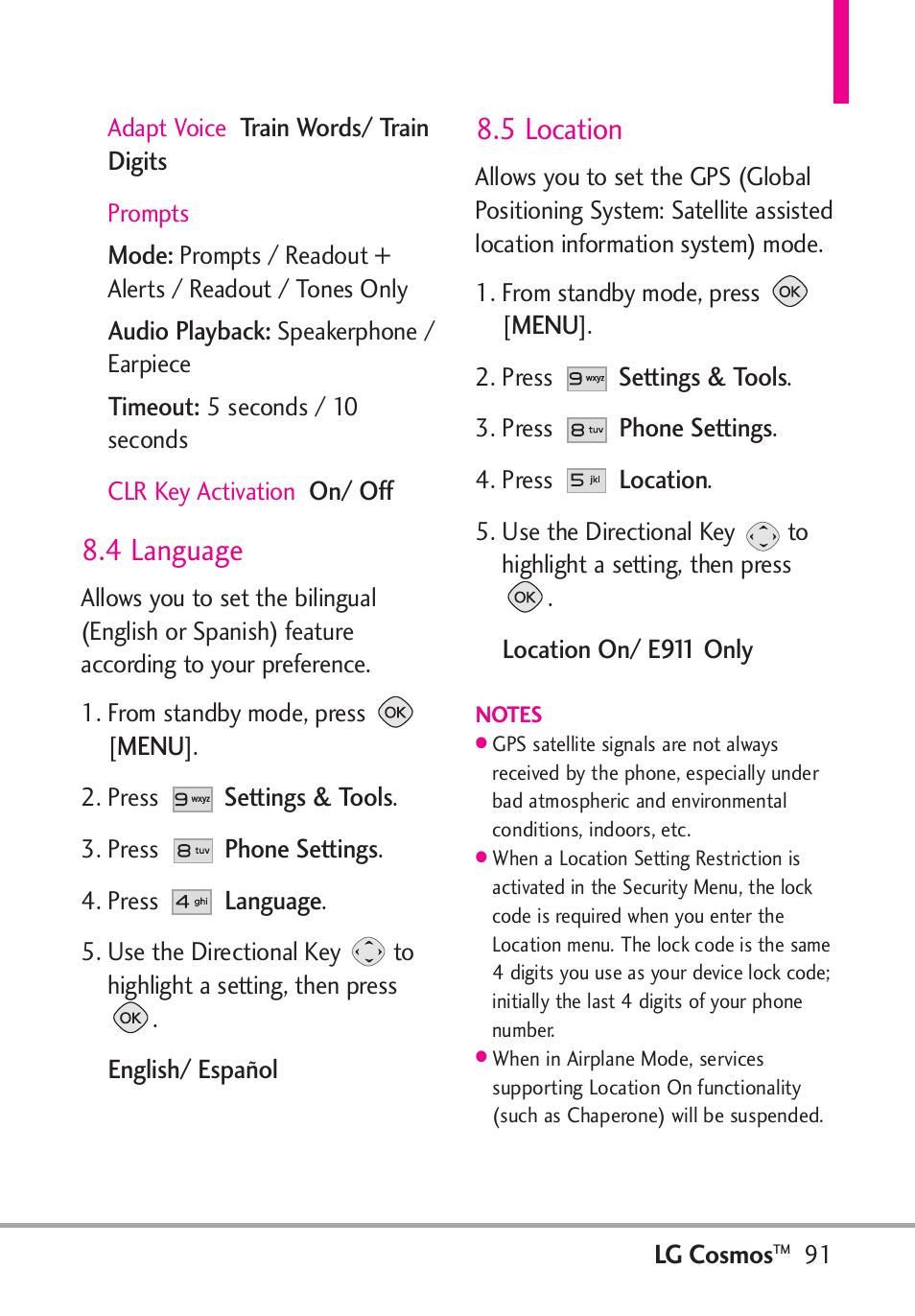 4 language, 5 location | LG LGVN250PP User Manual | Page 93 / 141