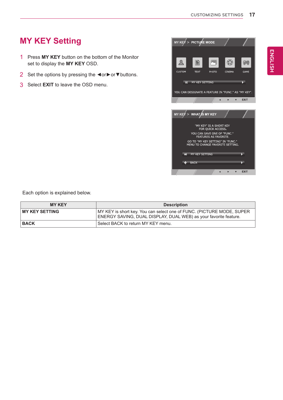 My key setting, 17 my key setting, Information.(see p.17) | LG IPS224T-PN User Manual | Page 17 / 28