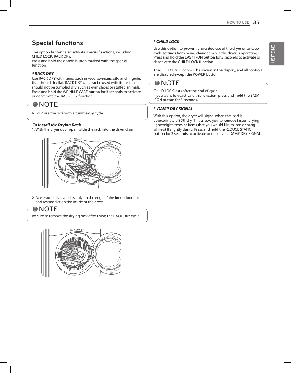 Special functions | LG DLEX3650V User Manual | Page 35 / 96
