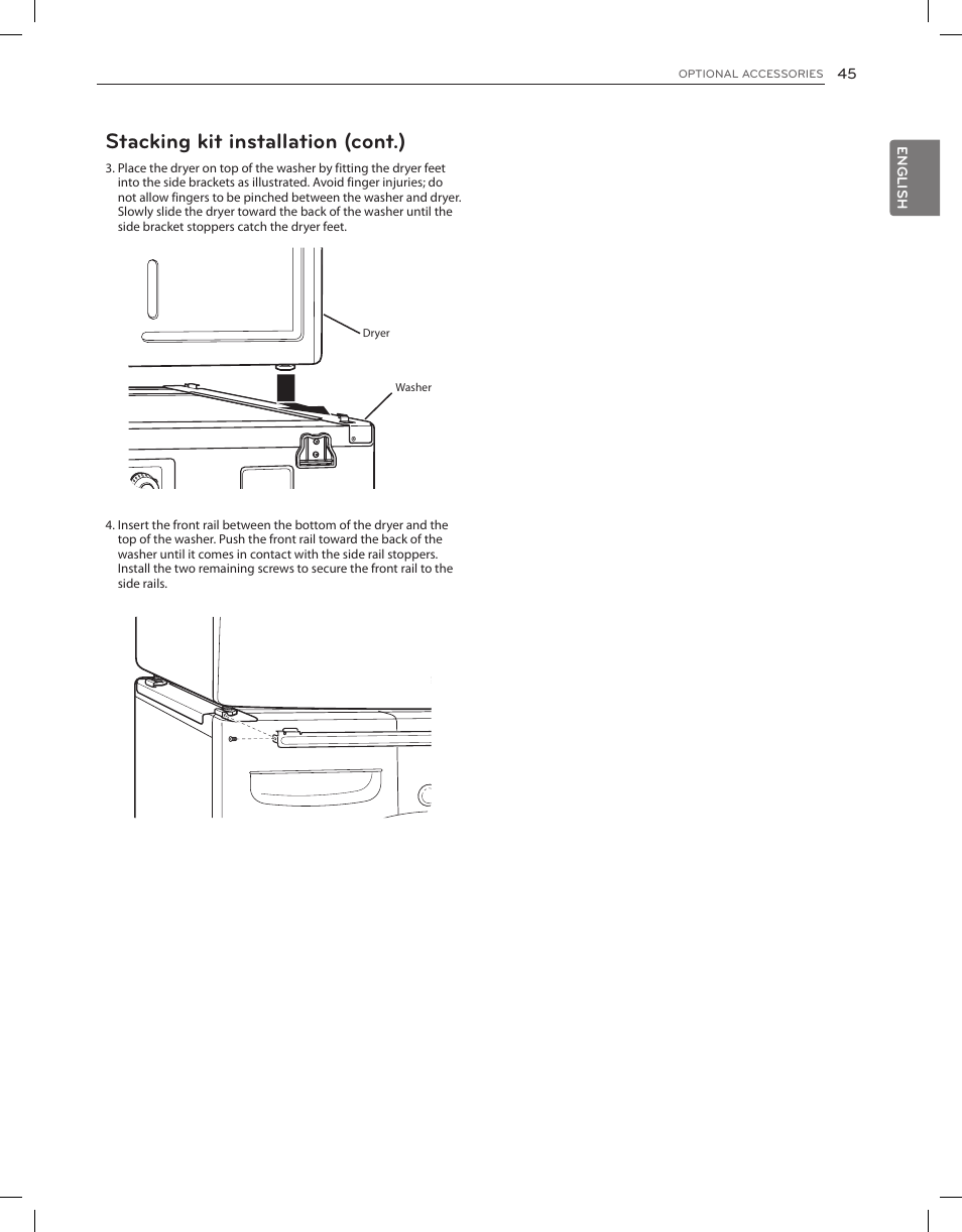 Stacking kit installation (cont.) | LG DLEX3650V User Manual | Page 45 / 96