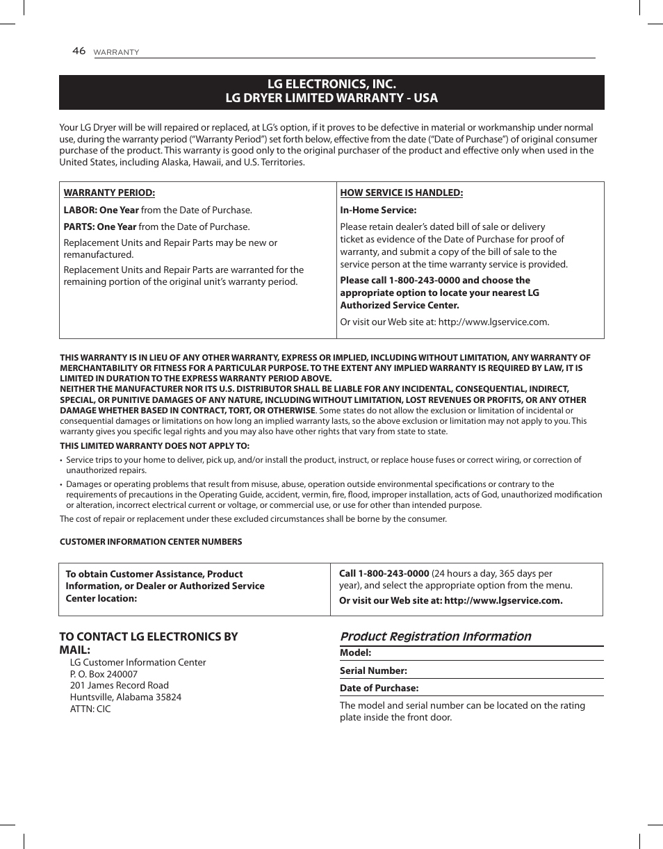 LG DLEX3650V User Manual | Page 46 / 96