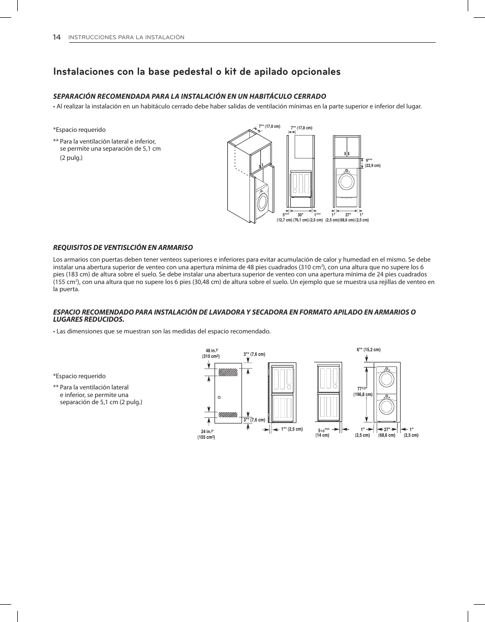 Requisitos de ventislción en armariso | LG DLEX3650V User Manual | Page 60 / 96