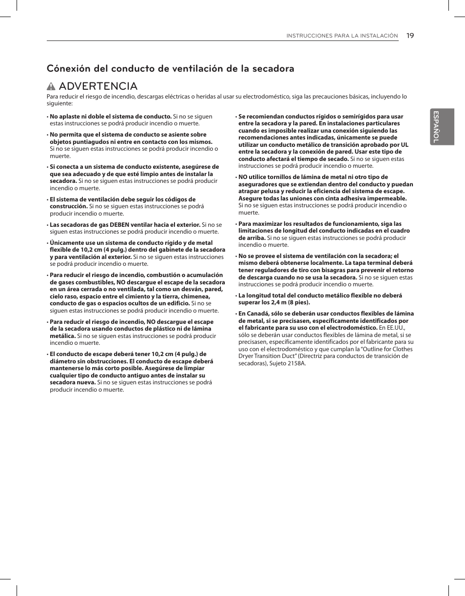 Advertencia | LG DLEX3650V User Manual | Page 65 / 96