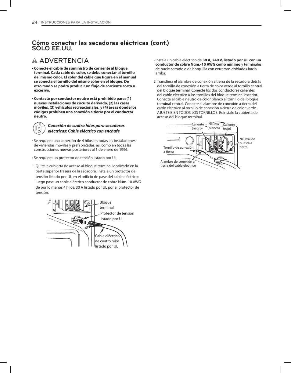 Advertencia | LG DLEX3650V User Manual | Page 70 / 96