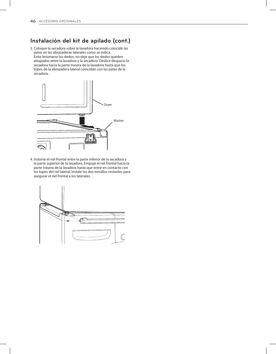 Instalación del kit de apilado (cont.) | LG DLEX3650V User Manual | Page 92 / 96