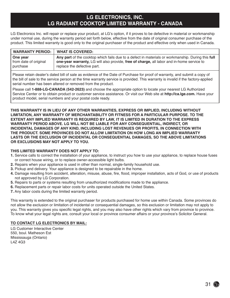 LG LCE3610SB User Manual | Page 31 / 33