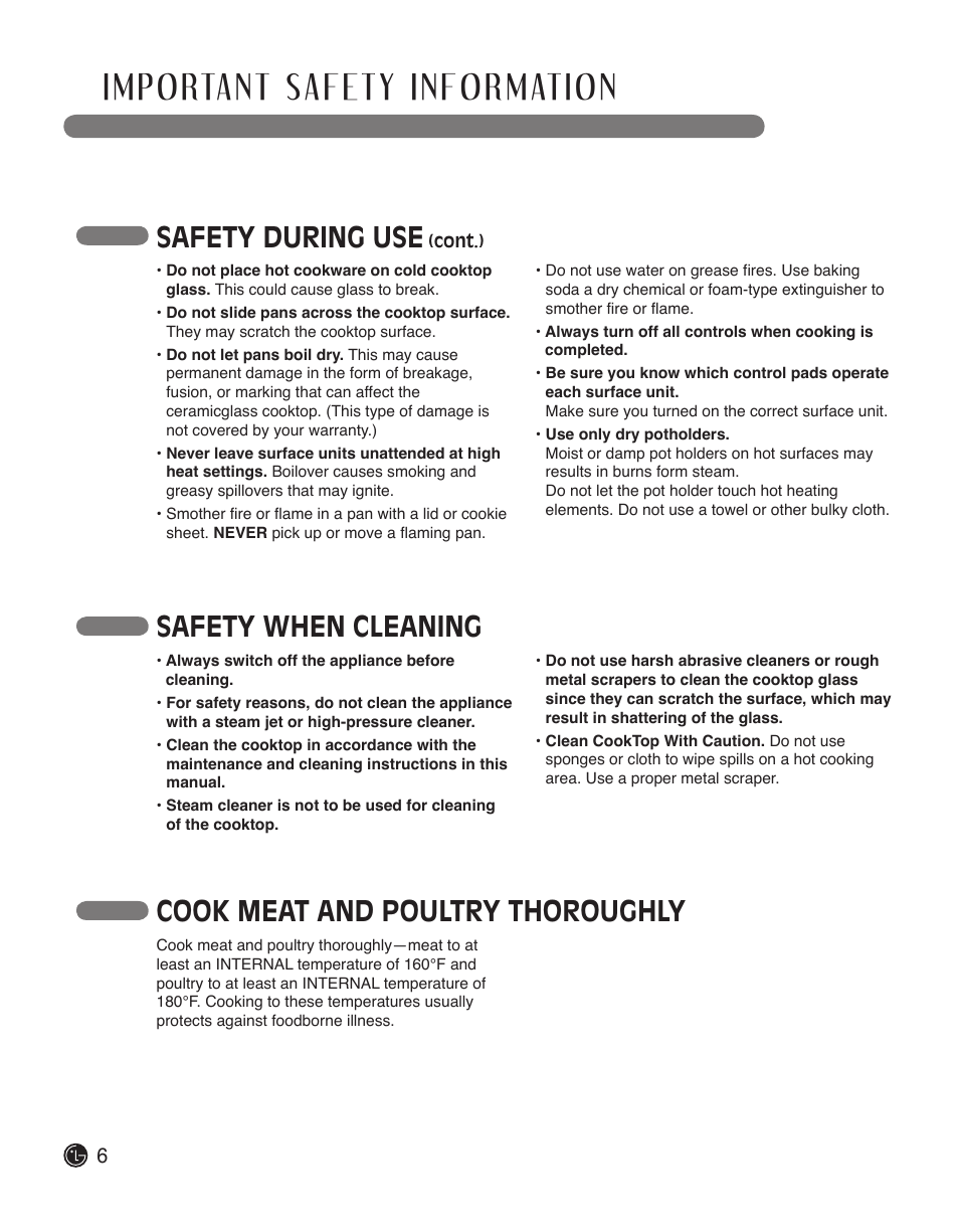 Safety during use | LG LCE3610SB User Manual | Page 6 / 33