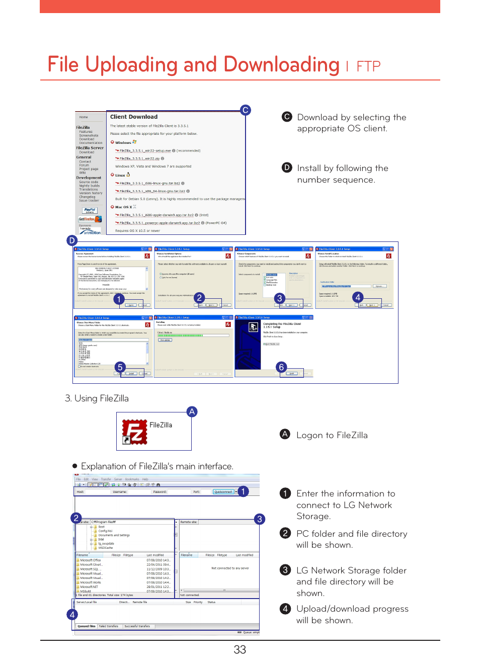 File uploading and downloading, L ftp | LG N1A1DD1 User Manual | Page 33 / 103