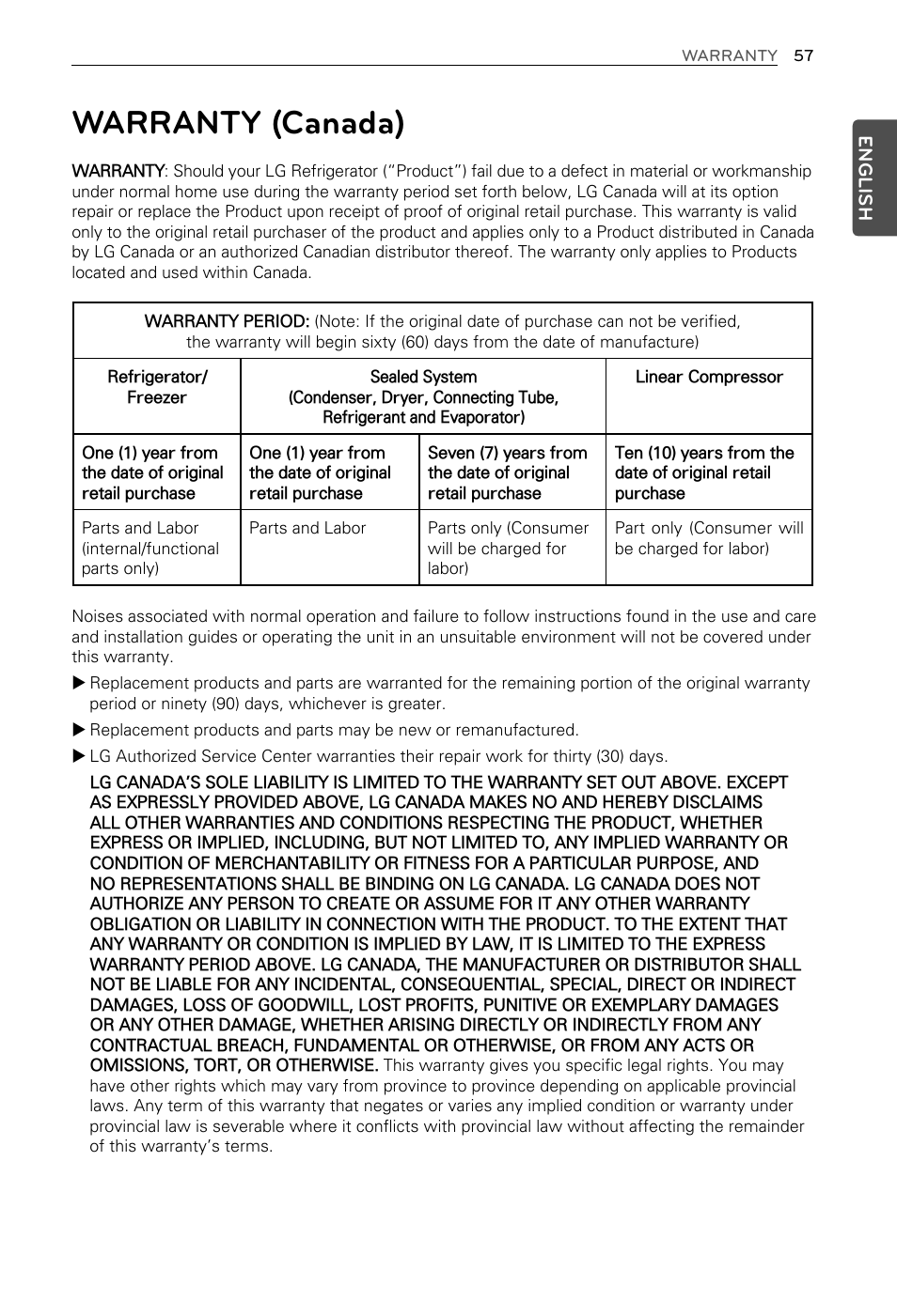 Warranty (canada) | LG LFX29937ST User Manual | Page 57 / 61