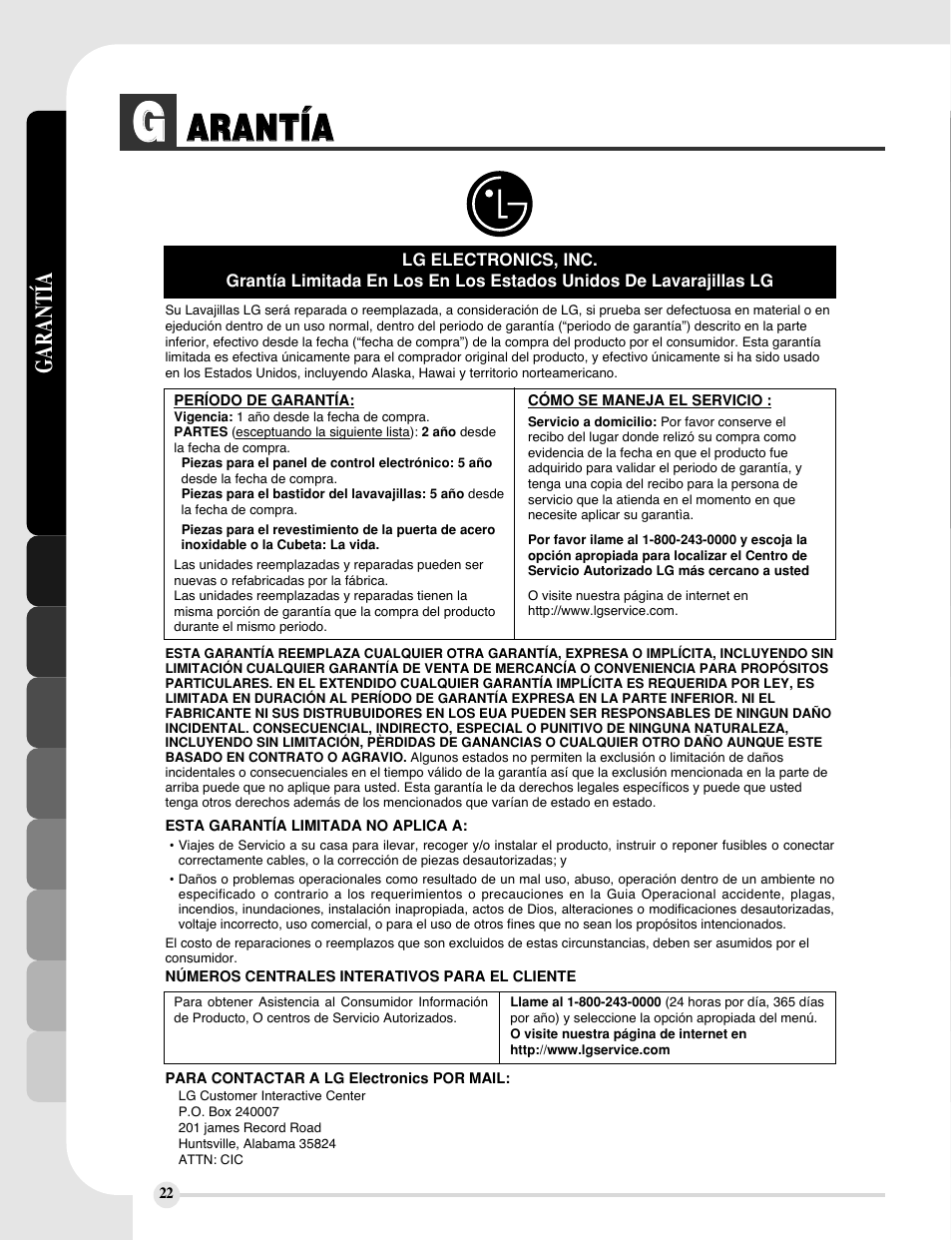 Aar ra an nt tíía a, Garantía | LG LDS5811WW User Manual | Page 46 / 48