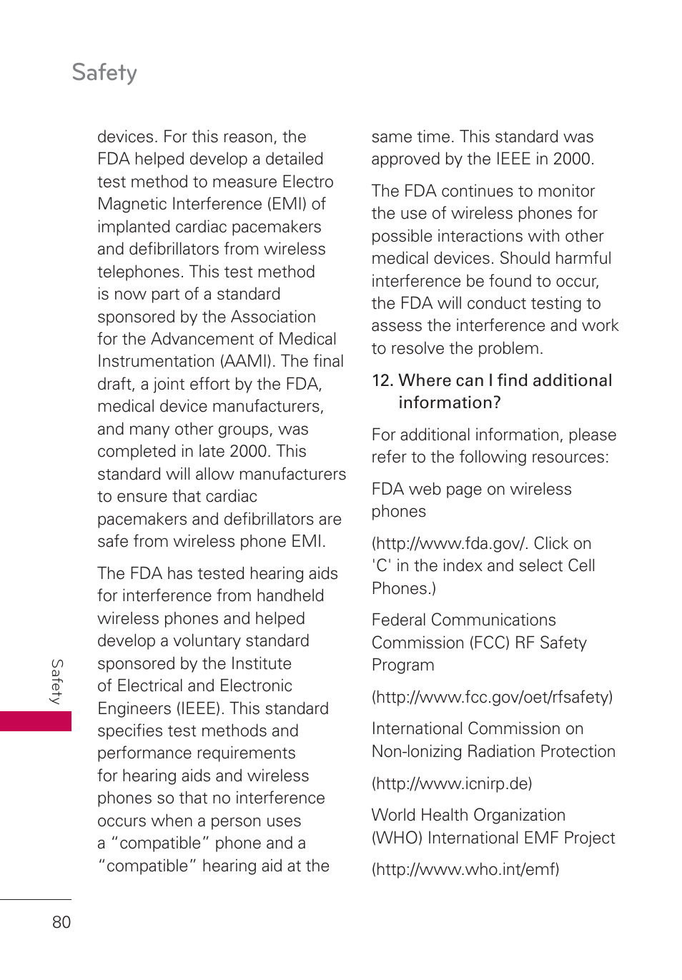 Safety | LG AN160 User Manual | Page 82 / 98