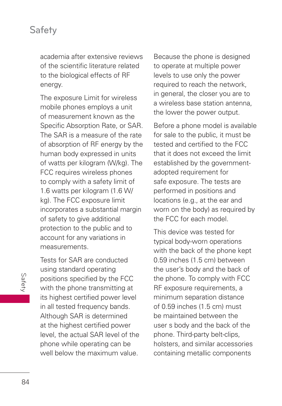 Safety | LG AN160 User Manual | Page 86 / 98