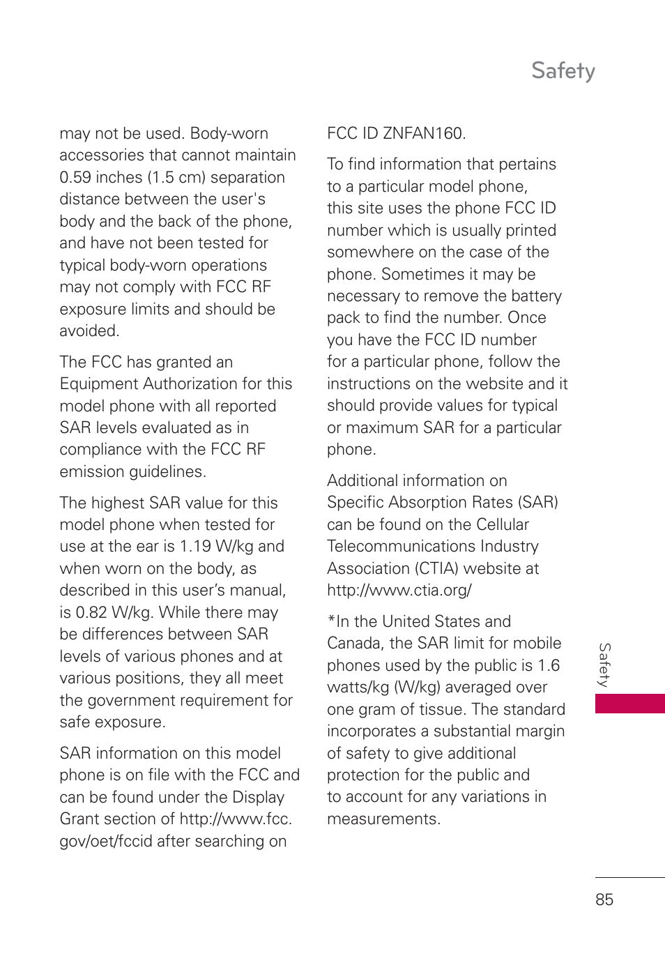 Safety | LG AN160 User Manual | Page 87 / 98