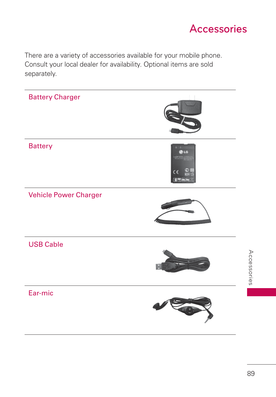 Accessories | LG AN160 User Manual | Page 91 / 98